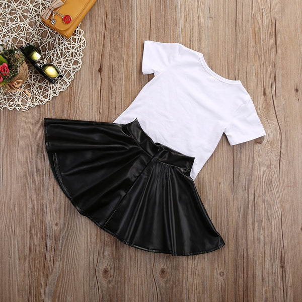 Mini Boss Top Leather Skirt Set