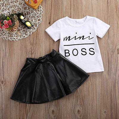 Mini Boss Top Leather Skirt Set
