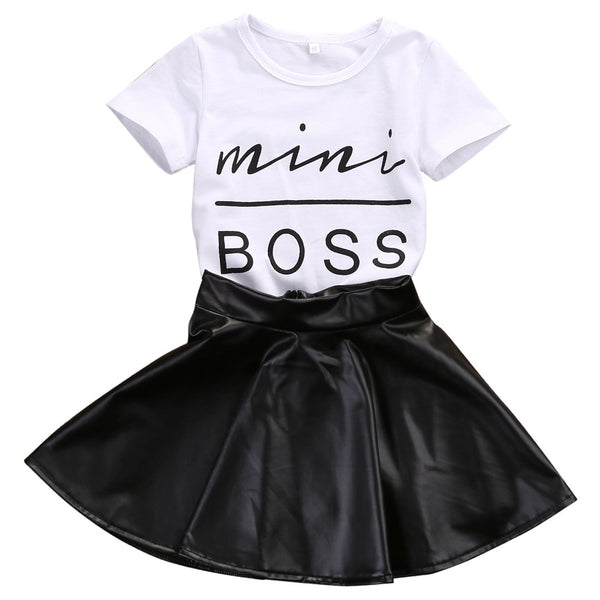 Mini Boss Top Leather Skirt Set