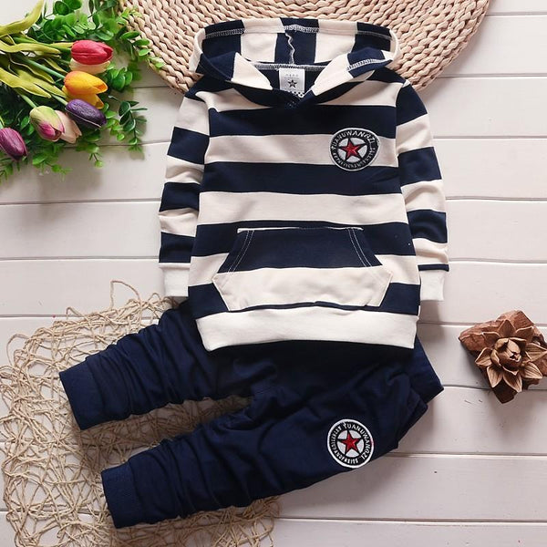 Striped Sporty Hoodies Set