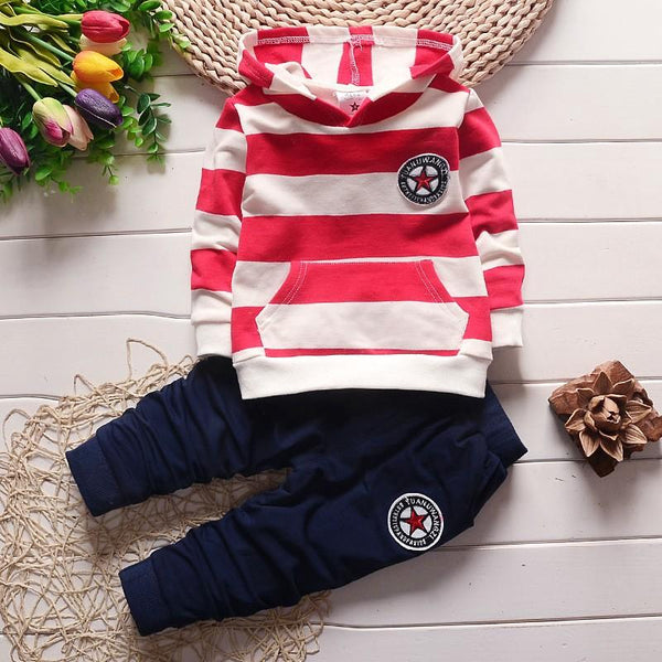 Striped Sporty Hoodies Set