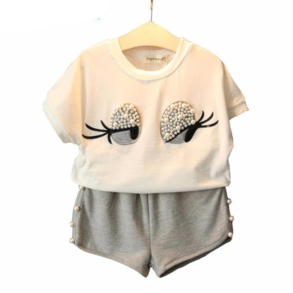 Girl's Pearls Long Eyelashes Top Set