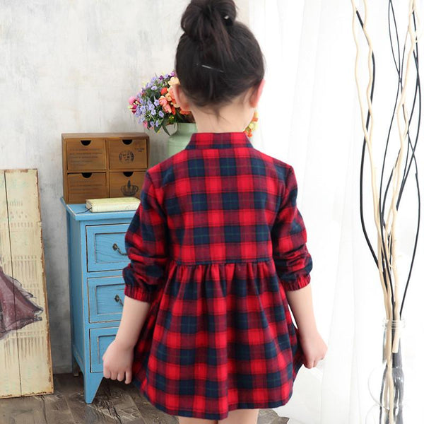 Plaid Long Sleeve Girls Dress