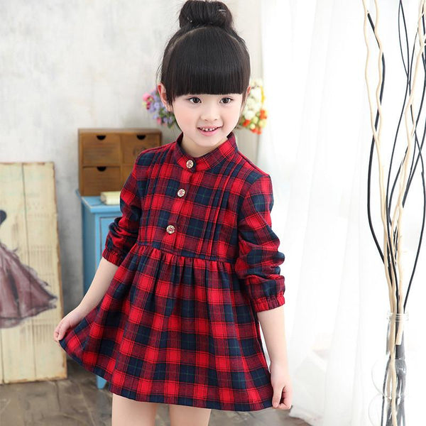 Plaid Long Sleeve Girls Dress