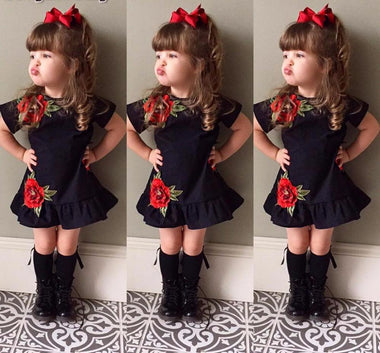 Embroided Red Rose Dress