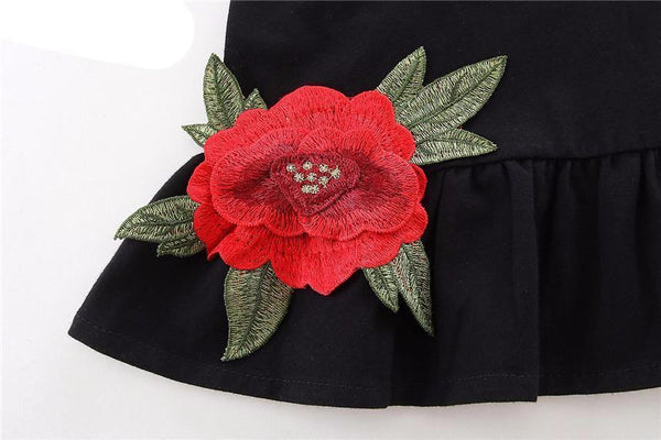 Embroided Red Rose Dress