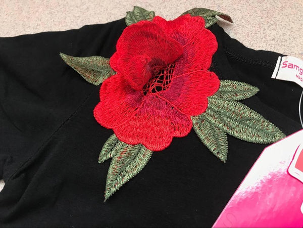 Embroided Red Rose Dress