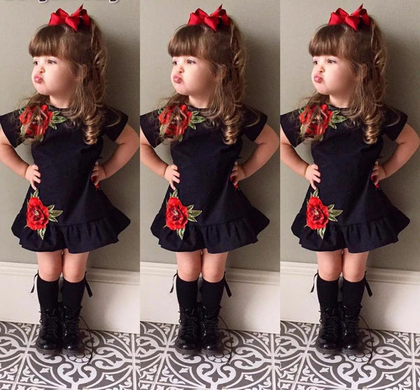 Embroided Red Rose Dress