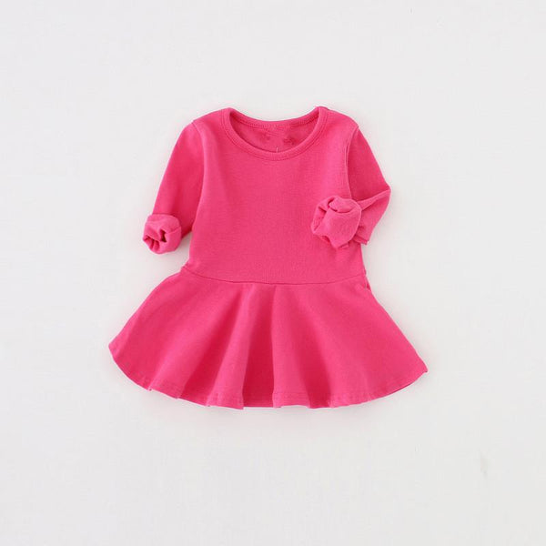 Candy Color Long Sleeve Cotton Dress