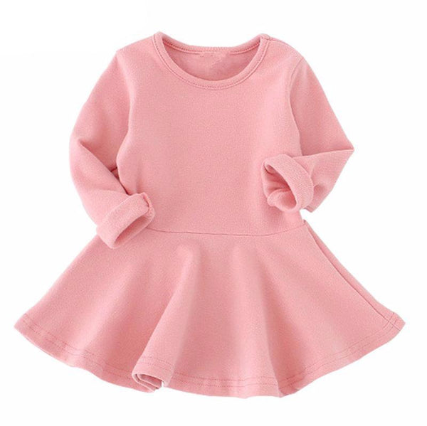 Candy Color Long Sleeve Cotton Dress