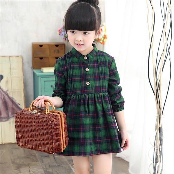 Plaid Long Sleeve Girls Dress