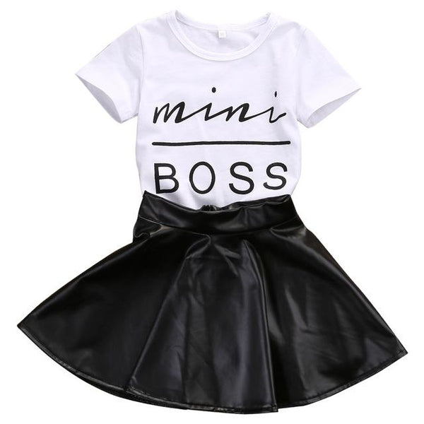 Mini Boss Top Leather Skirt Set